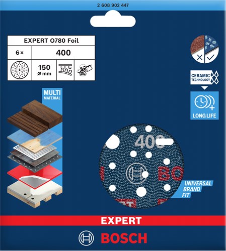 Bosch accessoires expert schuurschijf o780 met film onderlaag, 150 mm, g400, 6x - 2608902447