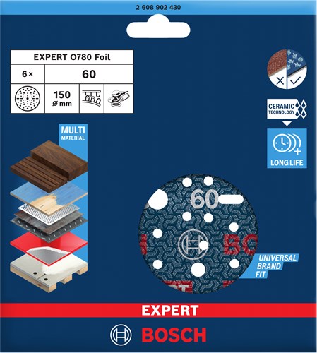 Bosch accessoires expert schuurschijf o780 met film onderlaag, 150 mm, g60, 6x - 2608902430