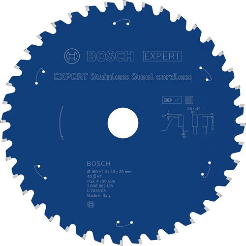 Bosch accessoires expert stainless steel cordless cirkelzaagblad | 160 x 1,6 1,3 x 20 mm | t40 - 2608902135