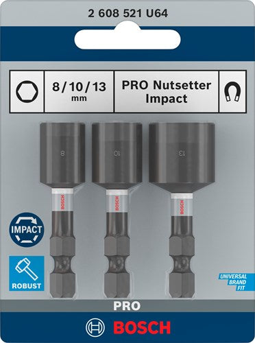 Bosch accessoires pro nutsetter impact dop | 8 x 50 | 10 x 50 | 13 x 50 mm | 3-delig - 2608521u64