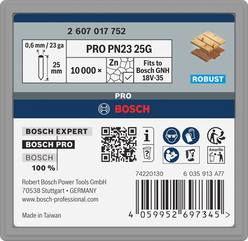 Bosch accessoires pro pn23 g nagel | 0,65 23 g | gegalvaniseerd | 35 mm | 10000 stuks - 2607017754