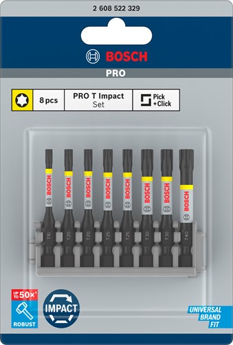 Bosch accessoires schroefbit impact control t15 t20 t25 t30 t40 50 mm 8x - 2608522329