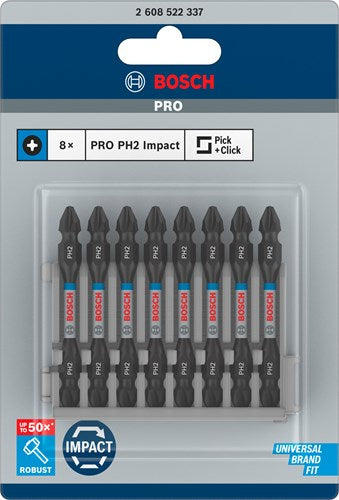 Bosch accessoires schroefbit tweezijdig impact control ph2, 65 mm 8x - 2608522337