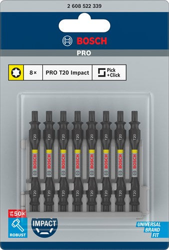 Bosch accessoires schroefbit tweezijdig impact control t20, 65 mm 8x - 2608522339