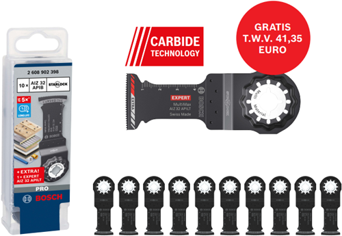 Bosch accessoires starlock aiz 32 apib bim, wood+metal, curved-tec 32 x 50 - 10 stuks verpakking + expert aiz 32 apilt - 2608902398