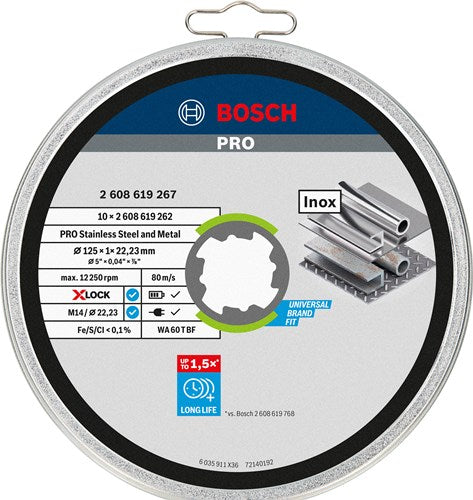 Bosch Zubehör X-Lock Schleifscheibe Zinn 10x Standard für Edelstahl 10x125x1x22,23mm, gerade - 1 Stück - 2608619267