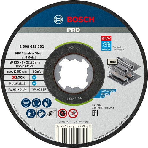 Bosch Zubehör X-Lock Schleifscheibe Zinn 10x Standard für Edelstahl 10x125x1x22,23mm, gerade - 1 Stück - 2608619267