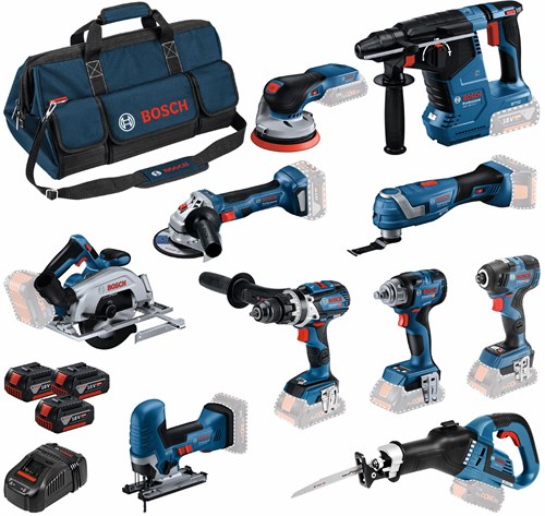 Bosch blauw 10 toolkit 18v | combopack 3 x 5.0ah + lader | in tas - 0615a5004g