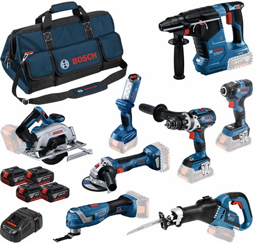 Bosch blauw 8 toolkit 18v | combopack 4 x 5.0ah + lader | in tas - 0615a5004a