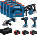 Bosch blauw accutoolkit 4-toolkit 18v | gsr 18v-65 + gdx 18v-285 + gbh 18v-26 + gws 18v-11 | + 2x gba 18v 5,0ah + 1x exba 18v 5,5ah + lader - 0615a500bj