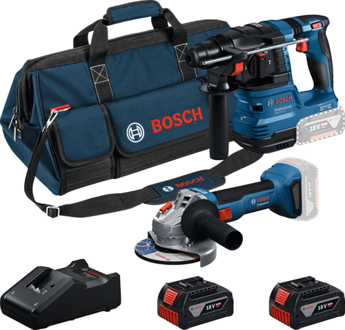 Bosch blauw accutoolkit combipack 18v gws 18v-8 + gbh 18v-22 | 2x gba 18v 4,0 ah + lader gal 18v-40 - 0615v0003c