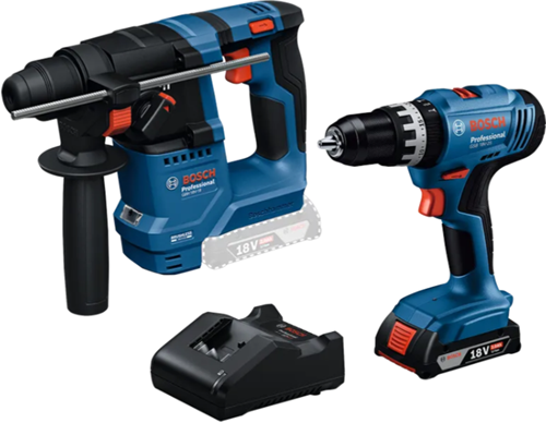 Bosch blauw combiset 18v gsb 18v-25 accu klopboormachine + gbh 18v-18 boorhamer +1x2.0ah+gal 18v-20 - 0615a5007p