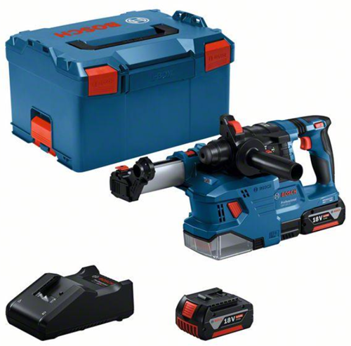 Bosch blauw gbh 18v-22 accu boorhamer + stofafzuiging gde 18v-12 | 2 x 4,0 ah accu | in l-boxx - 0611924003