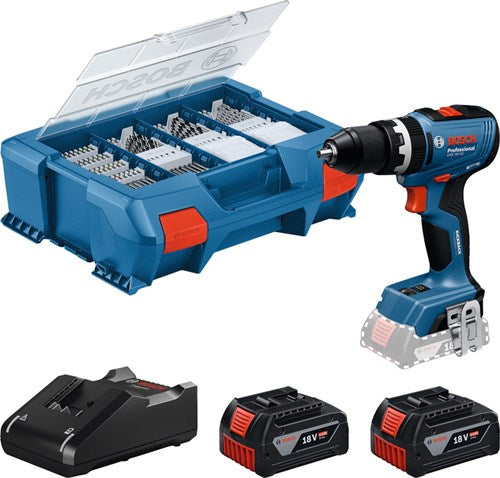 Bosch blauw gsb 18v-65 accu klopboorschroevendraaier | inclusief 2x gba 18v 4,0 ah gal 18v-40 lader | 82 accessoires - 06019n3307