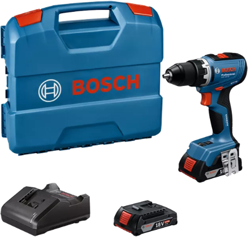 Bosch blauw gsr 18v-65 accu schroefboormachine | incl. 2x 2.0ah accu's en lader in koffer - 06019n3000