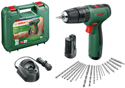 Bosch groen easyimpact 1200 | accu klopboorschroevendraaier | 2 standen | 12v | 2x 1,5 ah accu + oplader | in transportkoffer - 06039d3105