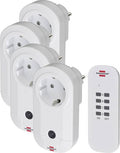 Brennenstuhl draadloze schakelaarset rc ce1 4001, set van 4 draadloze stopcontacten (voor binnen, met handzender en hogere contactbescherming) wit