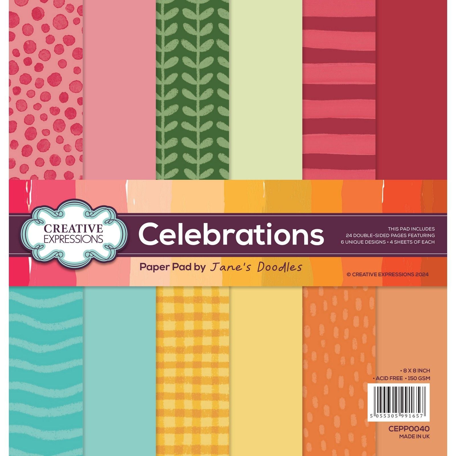 Creative expressions • jane's doodles celebrations 8 in x 8 in paper pad