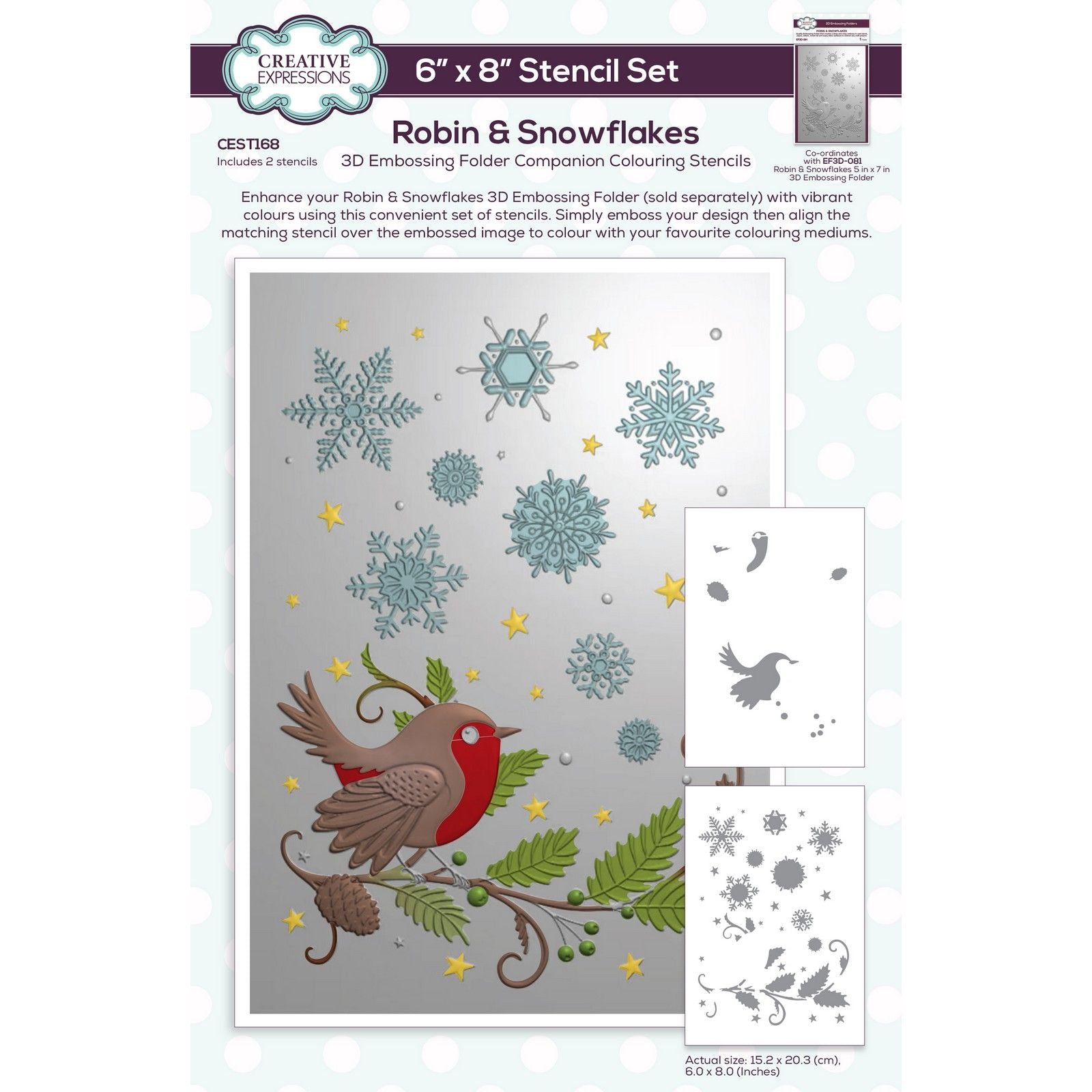 Creative expressions • robin snowflakes companion colouring stencil 6 in x 8 in set of 2