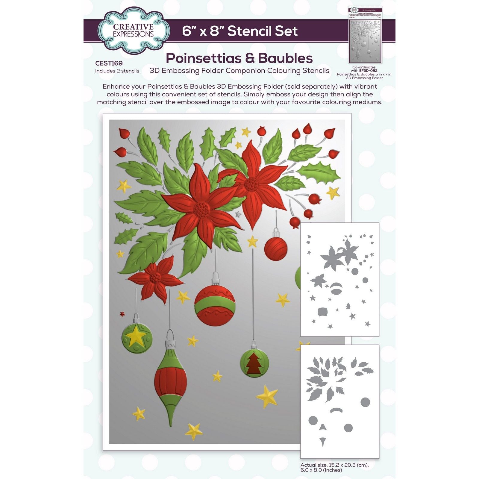 Creative expressions • poinsettias baubles companion colouring stencil 6 in x 8 in set of 2