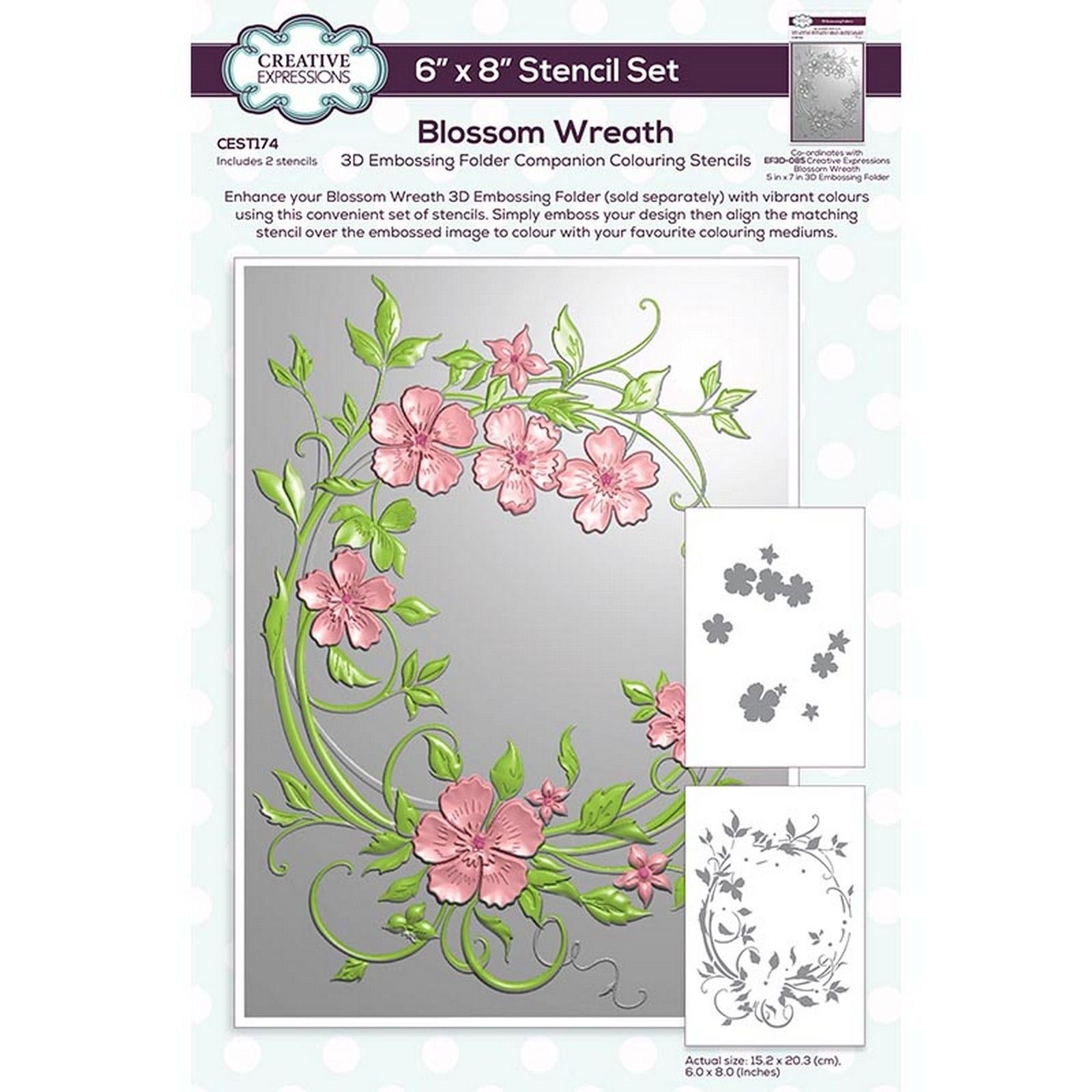 Creative expressions • blossom wreath companion colouring stencils set of 2