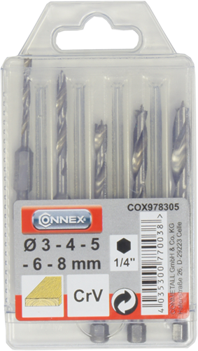 Connex set houtboren 3-8mm 6k 5dlg rood - cox978305