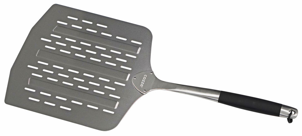 Cozze Pizzaschieber aus Edelstahl mit Belüftungslöchern, 66 cm, Silber