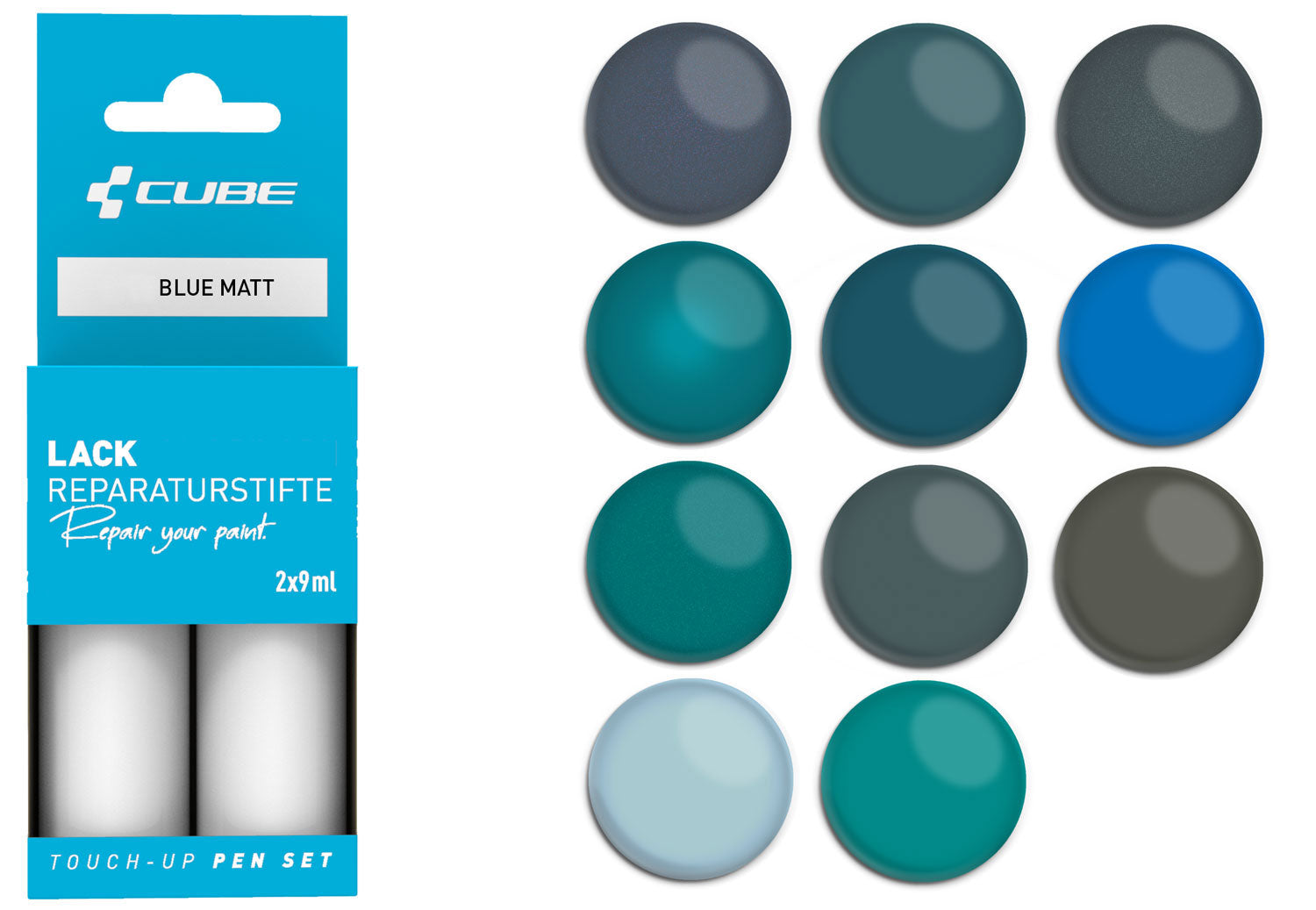 Cube touch-up pen set blue matt