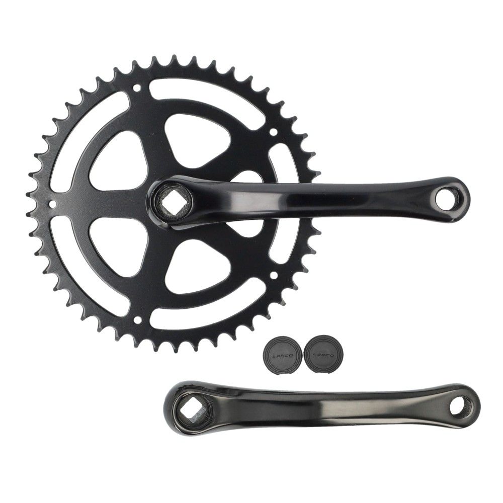 Kurbelgarnitur mit weißem Etikett, 46 Zähne, 170 mm, Aluminium, schwarz