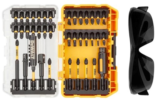 Dewalt accessoires 38-delige flextorq schroefbitset met zonnebril | in tough case - dt70740t-qz
