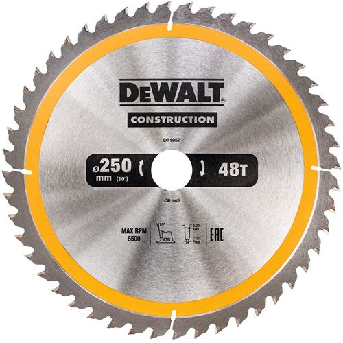 Dewalt dt1957-qz - cirkelzaagblad - 250mm - 48 tanden - professioneel