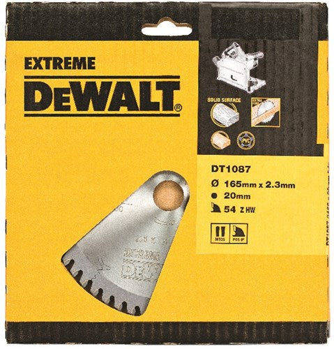 Dewalt accessoires cirkelzaagblad (accu invalzaag), 165x20x54t, trapezium gemodificeerd, kerf 2,0mm, harde materialen composiet kunststoffen - dt1087-qz