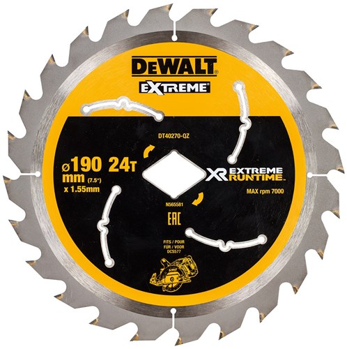Dewalt cirkelzaagblad voor hout | extreme runtime | ø 190mm asgat ruit 24t - dt40270-qz