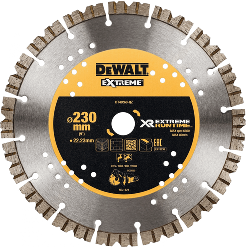 Dewalt accessoires extreme runtime diamantblad, gesegmenteerd, ø230mm 22.2mm (dcs690) - dt40260-qz