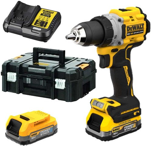 Dewalt dcd805e2t compacte accu klop- schroefboormachine 18v xr 1.7ah powerstack in tstak