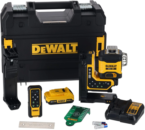 Dewalt dcle34035d1-qw kruislijnlaser | 3x360° | groene straal | + afstandsbediening | 18 volt | 2.0ah li-ion + lader - dcle34035d1-qw