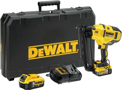 Dewalt dcn660p2 18v li-ion accu afwerk tacker set (2x 5.0ah accu) in koffer - 32-63mm - 16 gauge - koolborstelloos