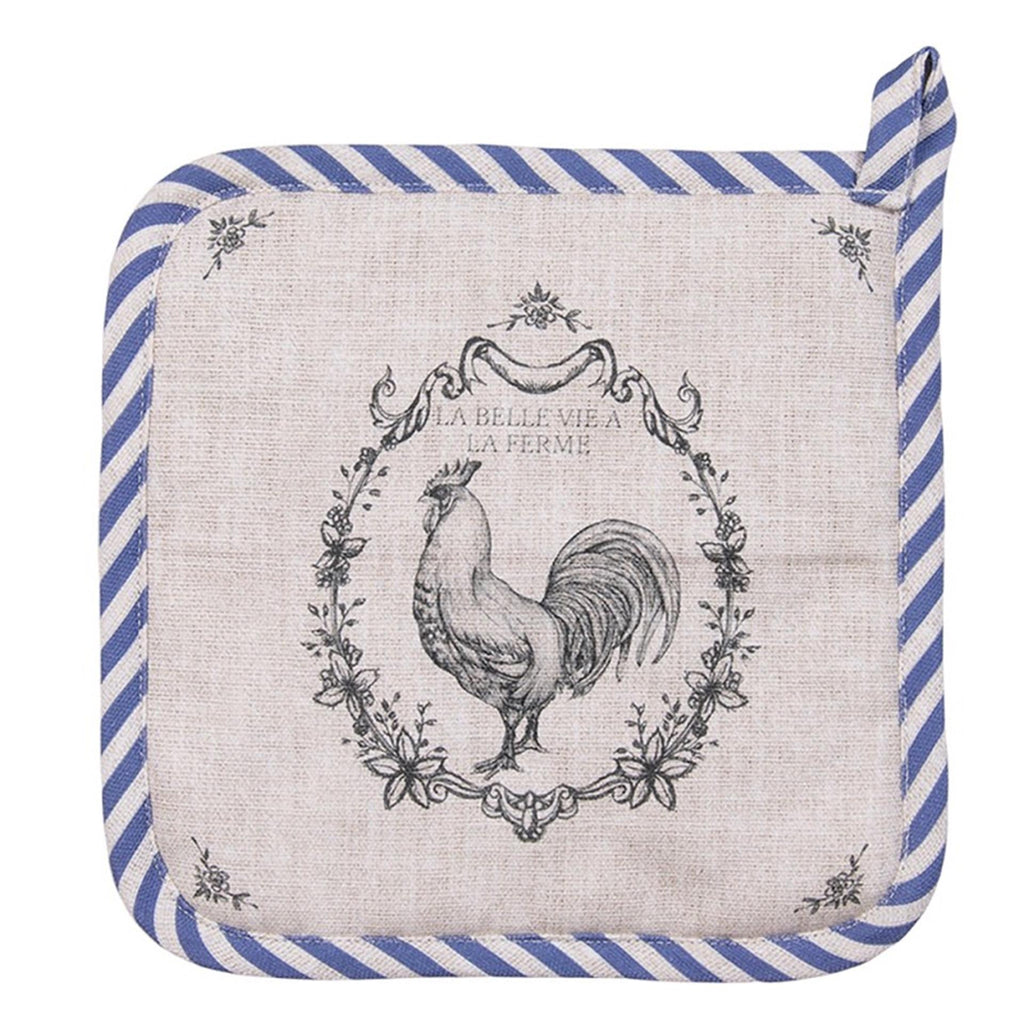 Clayre eef pannenlap haan beige blauw 20x20cm