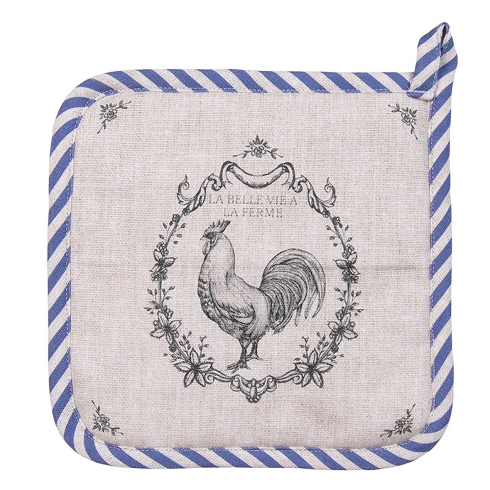 Clayre eef pannenlap haan beige blauw 20x20cm