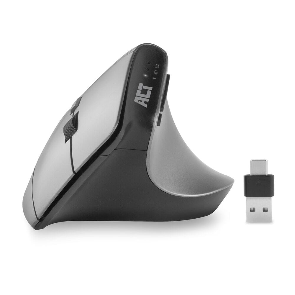 Act connectivity draadloze ergonomische muis met bluetooth en usb-c usb-a (zilver zwart, 1000 - 2400 dpi)