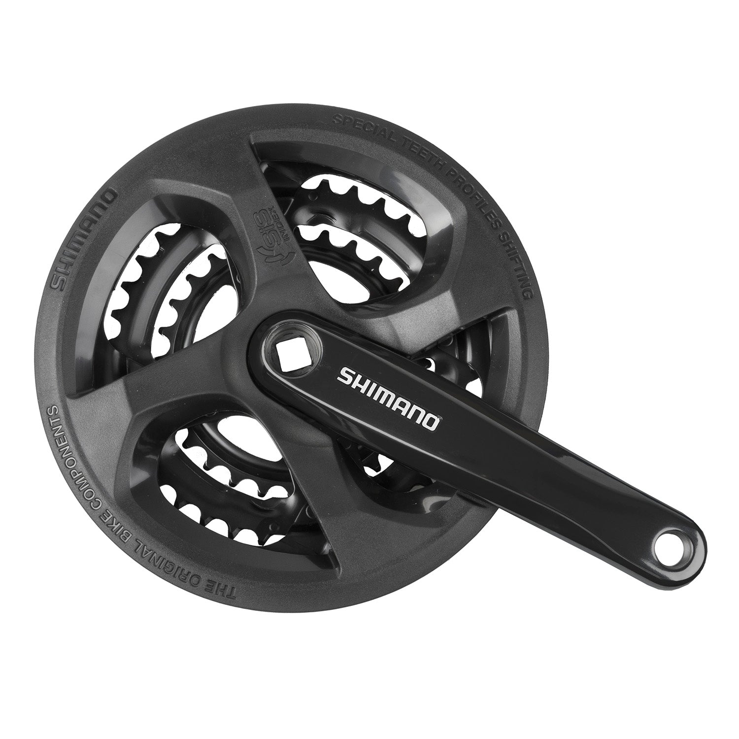 Messingschlager shimano fc-ty301 tourney kettingwiel set 6 7 8 spd. 170 mm. 48 38 28 zwart (-6mm diep)