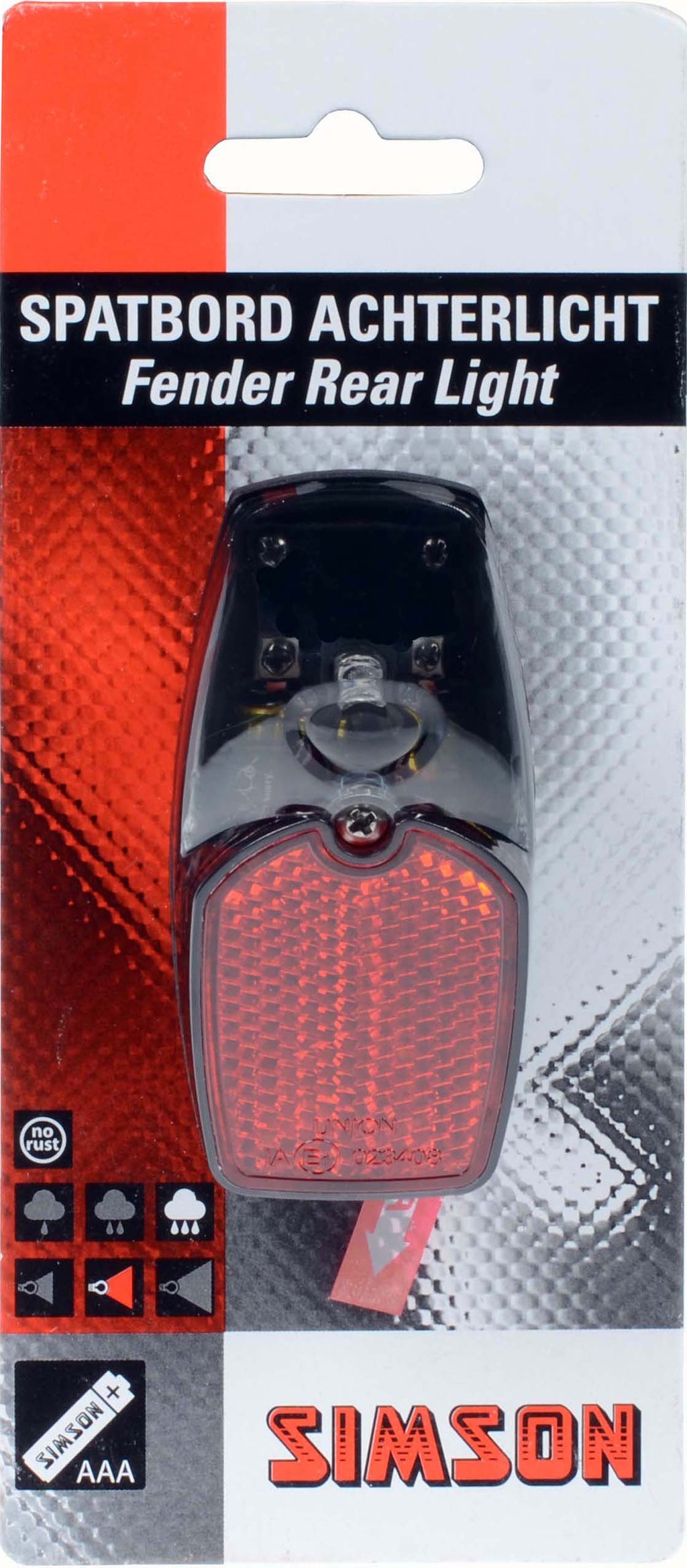 Simson spatbordachterlicht LED incl. batterijen op kaart