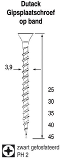 Dutack gipsplaatschroef 3,9 fijn 25mm ph2 ds duizend stuks - 5410001