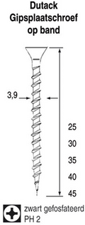 Dutack gipsplaatschroef 3,9 fijn 25mm ph2 ds duizend stuks - 5410001