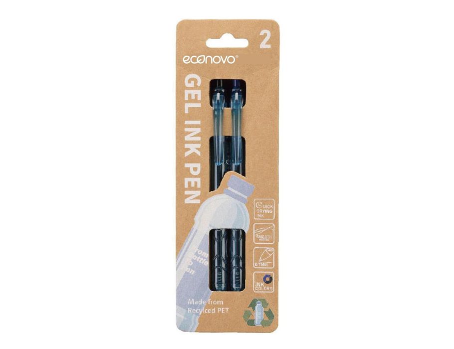 Econovo gelpennen - blauw en zwart - 0.7mm - 2 stuks
