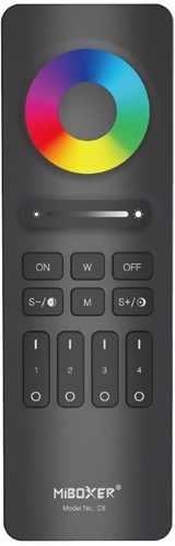 Enzo rgb-cct afstandsbediening | 2.4g | 4-zones | mat zwart design | miboxer mi-light 2.0 | c5 | excl. 2 x aaa batterij - led0229