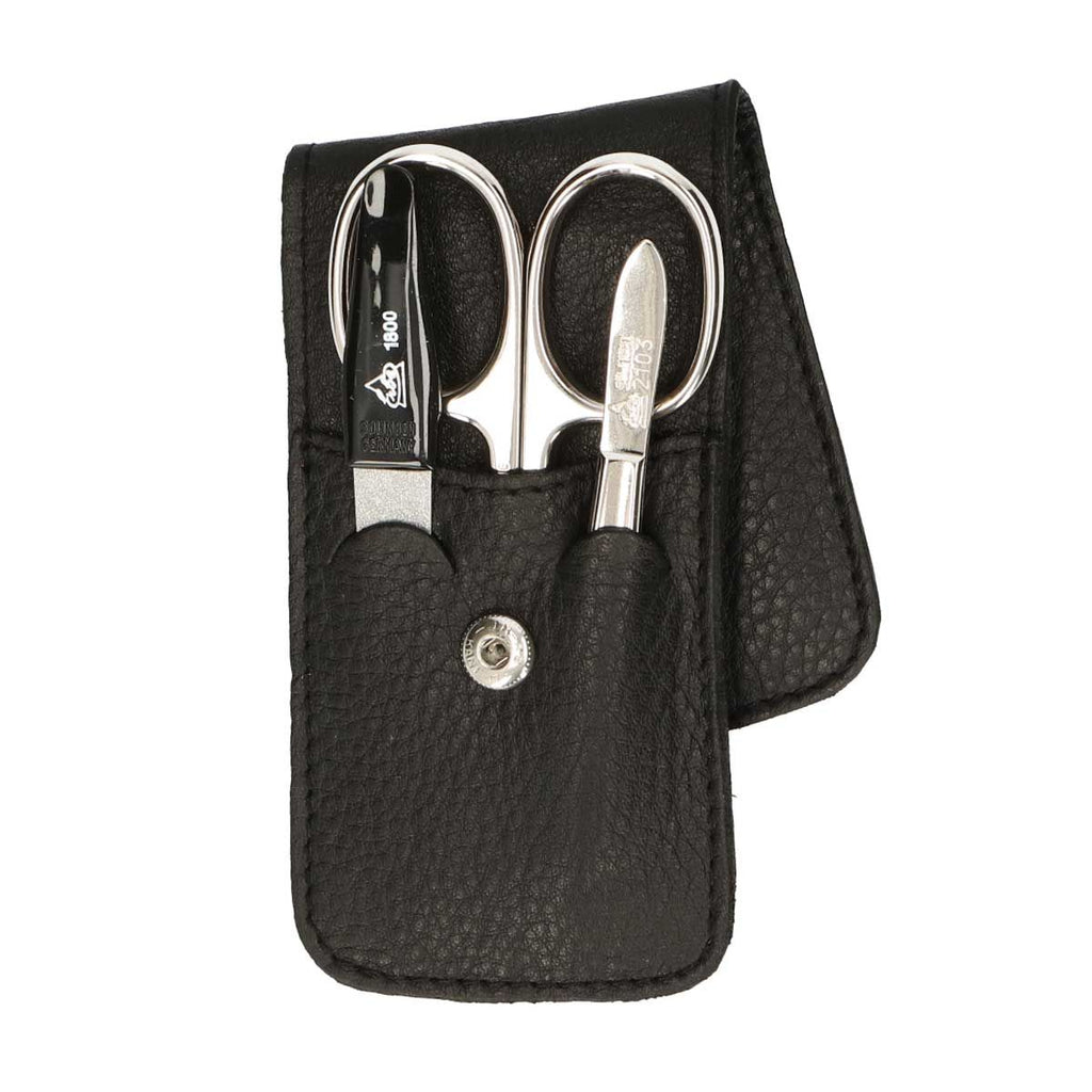 Erbe solingen 3-delige manicure etui met drukknoopsluiting zwart (erbe9018)