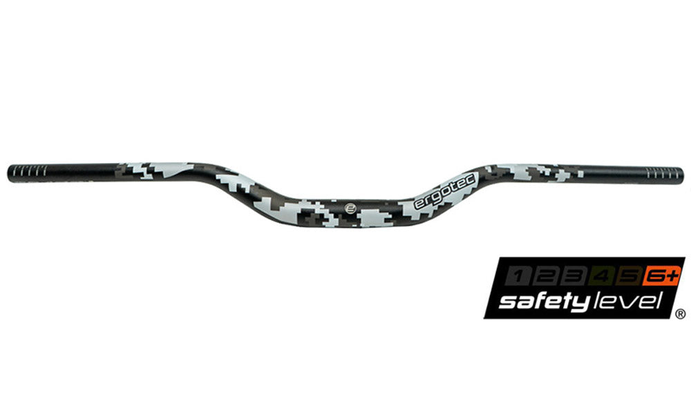 Ergotec , lenker, riser bar 50, durchmesser: 31.8mm, griffweite: 800mm, grifflänge: 215mm, rise: 50mm, back-sweep: 12° +5° up-sweep, al7050 t76, 1.85-2.8-1.85, safety-level: 6+, farbe: schwarz