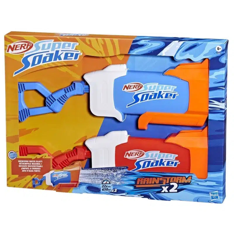 Nerf super soaker rainstorm – blauw of rood – waterblaster (650 ml) – 2 stuks