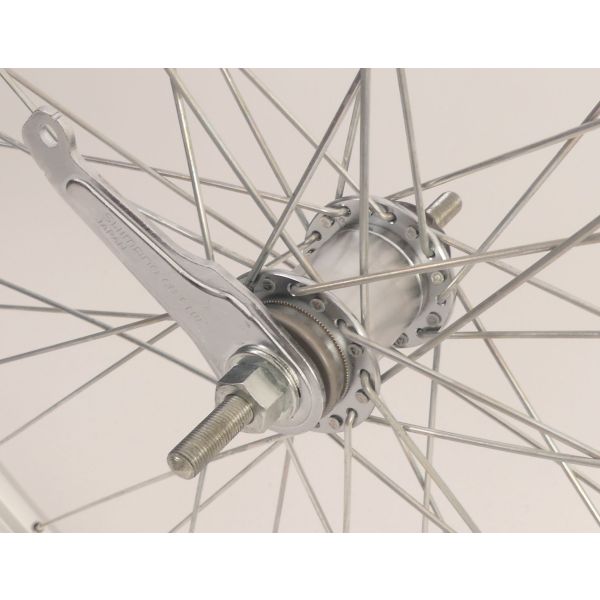 Shimano achterwiel 28 sp. alu spaak 13 basic zilver remnaaf